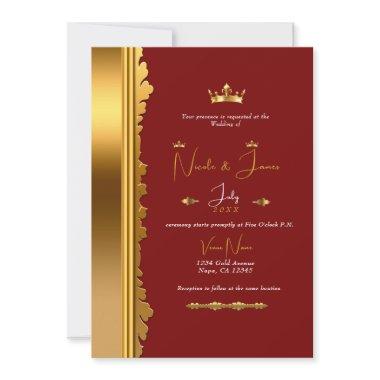 Dark Red & Gold Elegant Royal Glam Wedding   Invitations