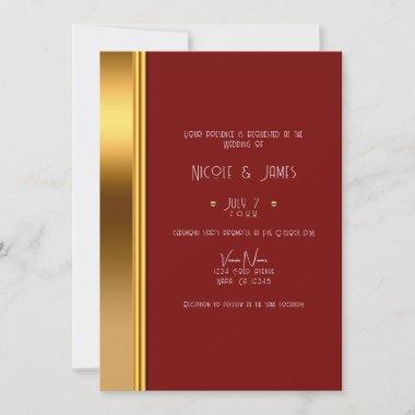 Dark Red & Gold Elegant Royal Glam Wedding  Invitations
