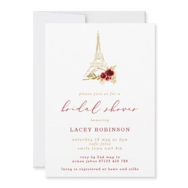 Dark Red & Gold Floral Eiffel Tower