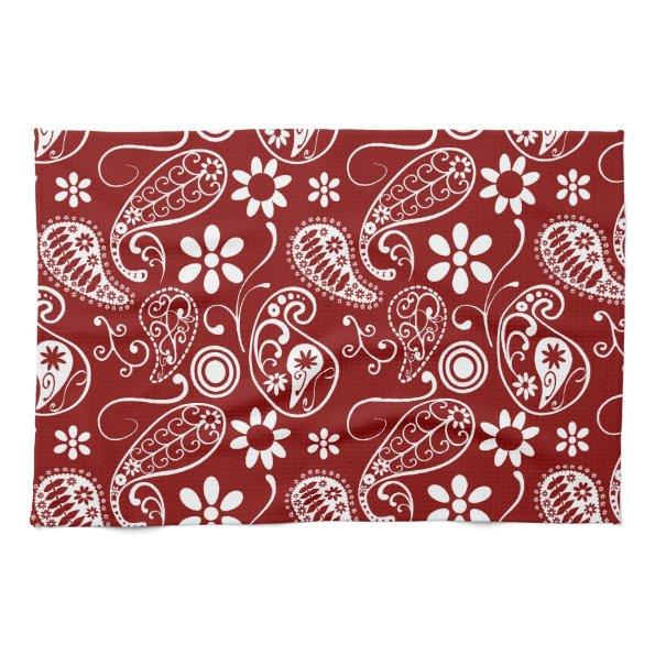 Dark Red Paisley; Floral Towel