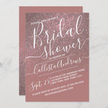 Dark Rose Gold Sparkly Glitter Ombre Bridal Shower Invitations