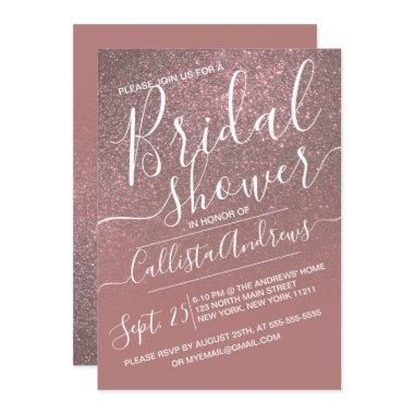 Dark Rose Gold Sparkly Glitter Ombre Bridal Shower Invitations