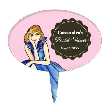 Dark Royal Blue Cocktail Gown Fashion Illustration Cake Topper