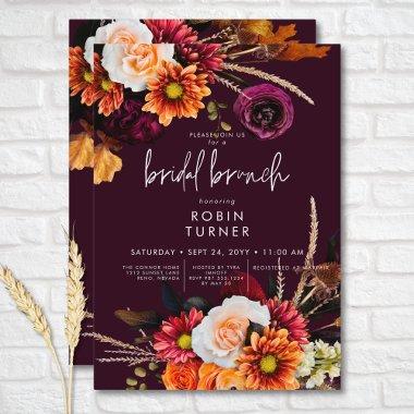 Dark Russet Boho Floral Burgundy Bridal Brunch