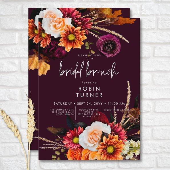 Dark Russet Boho Floral Burgundy Bridal Brunch