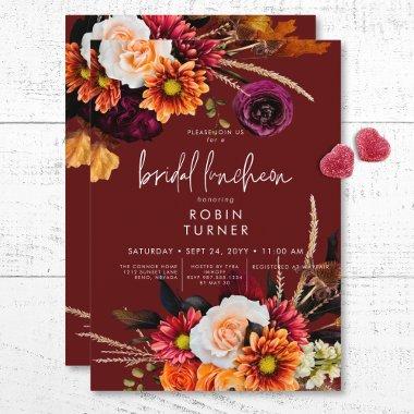 Dark Russet Boho Floral Rust Bridal Luncheon