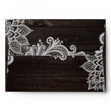 Dark Rustic Wood & Elegant Lace Wedding Envelope