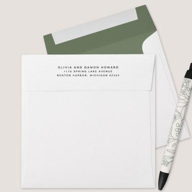 Dark Sage Green Lined Return Address Envelope