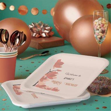Dark Salmon Cream and Brown Folk Art Shower Paper Plates
