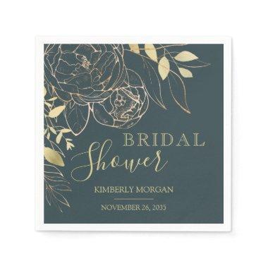 Dark Teal & Gold Modern Floral Bridal Shower Napki Napkins