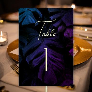 Dark Tropical Wedding Table Number, Purple Monster Table Number