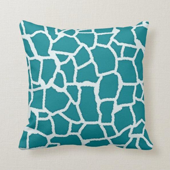 Dark Turquoise Giraffe Animal Print Throw Pillow