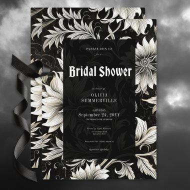 Dark Vintage Black & White Damask Bridal Shower Invitations