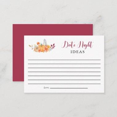 Date Night Ideas Bridal Shower Fall Pumpkin Autumn Advice Card