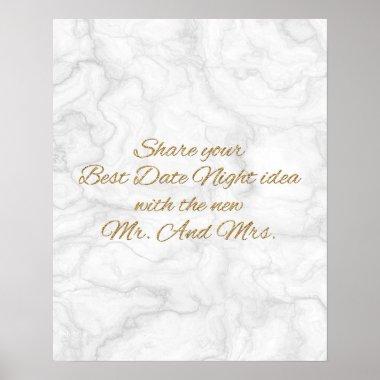 Date Night Ideas Sign Marble & Gold Bridal Shower