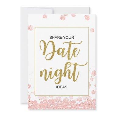 Date Night Ideas Sign | Pink and Gold Bridal Showe Advice Card