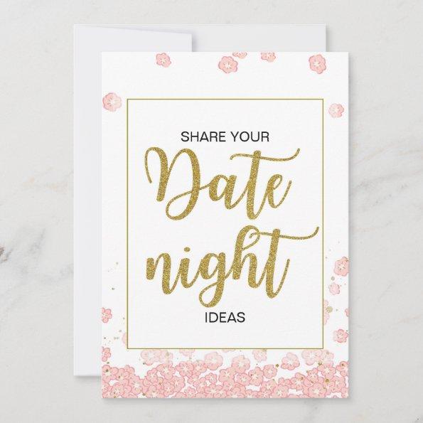 Date Night Ideas Sign | Pink and Gold Bridal Showe Advice Card