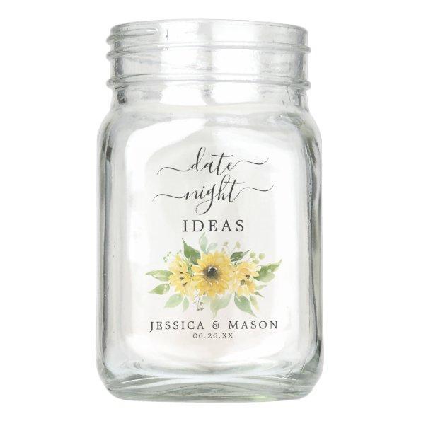 Date Night Jar Bridal Shower Gift Sunflower