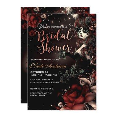 Day of the Dead Skull Girl Red Black Bridal Shower Invitations