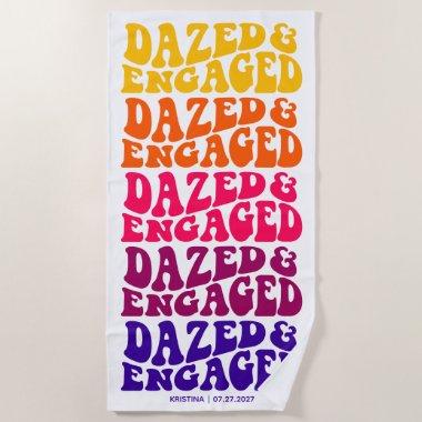 Dazed and Engaged Colorful Retro Bride Beach Towel