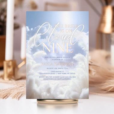 Dazzling On Cloud Nine 9 Pampas Bridal Shower Foil Invitations