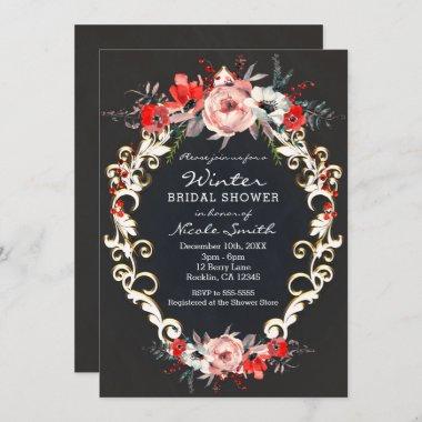 December Winter Bridal Shower Holly Berry Floral Invitations