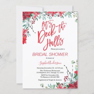 Deck the Halls Poinsettia Christmas Bridal Shower Invitations