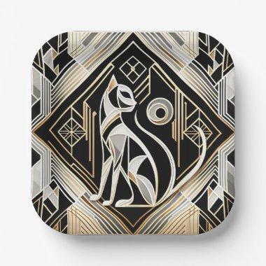 Decorative Abstract Black Cat Paper Plate