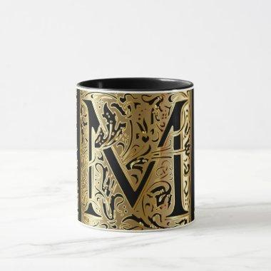 Decorative Black and Gold Letter M Coffee Mug