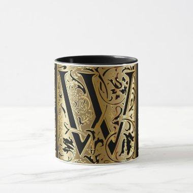 Decorative Black and Gold Letter W Coffee Mug