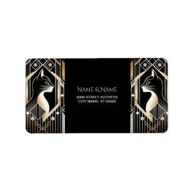 Decorative Black Cat Abstract Address Label