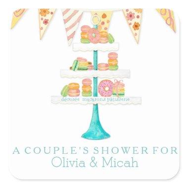Décorée Macarons Pâtisserie Bunting Couples Shower Square Sticker