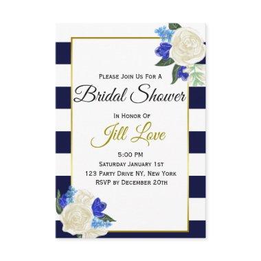 Deep Blue and Gold Floral  Invite