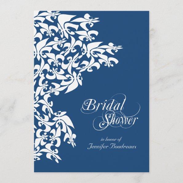 Deep Blue Fancy Fleur de Lis Bridal Shower Invitations