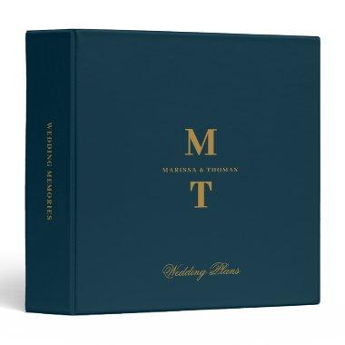 Deep Blue & Gold Wedding Plans Monogram Planners 3 Ring Binder