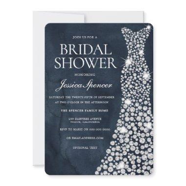Deep Navy Blue White Wedding Dress