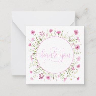 Deep Pink Wildflower Thank You Pretty Script Font Note Invitations