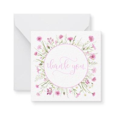 Deep Pink Wildflower Thank You Pretty Script Font Note Invitations