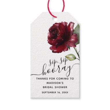 Deep Red Flower Sip Sip Hooray Favor Bridal Shower Gift Tags