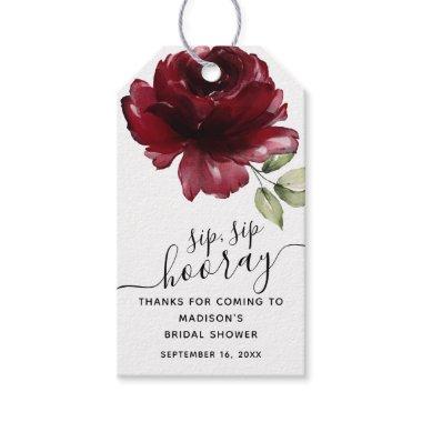 Deep Red Flower Sip Sip Hooray Favor Bridal Shower Gift Tags