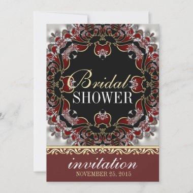 Deep Red+Silver Satin Bridal Shower Invitations