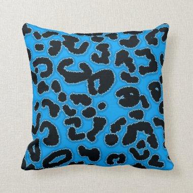 Deep Sky Blue Leopard Animal Print Throw Pillow