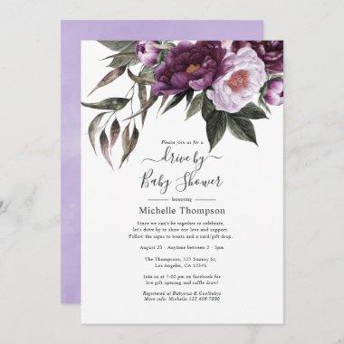 Deep Velvet Floral Drive By Bridal or Baby Shower Invitations