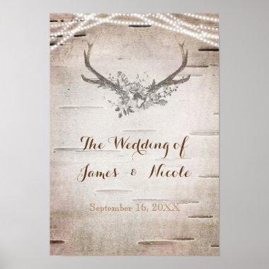Deer Antlers & Birch Vintage Wedding Banner Poster