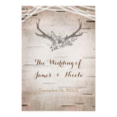 Deer Antlers & Birch Vintage Wedding Banner Poster