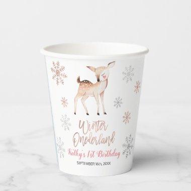 Deer Winter ONEderland 1st Birthday Rose Gold Paper Cups