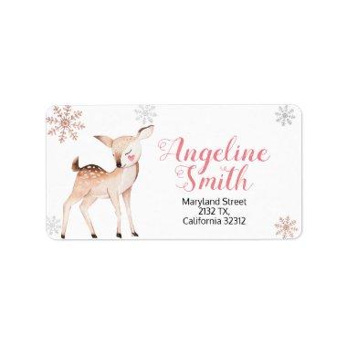 Deer Winter Snowflakes ONEderland Birthday Address Label