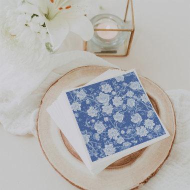 Delft Blue White Chinoiserie Bird Peonies Garden Napkins