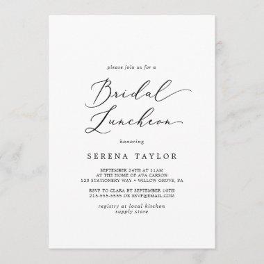 Delicate Black Calligraphy Bridal Luncheon Invitations