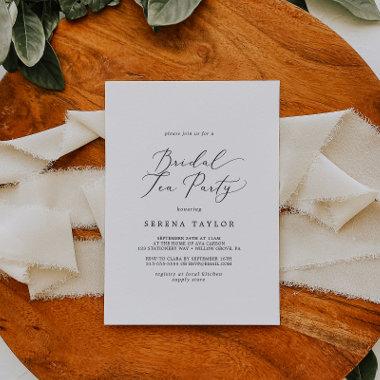 Delicate Black Calligraphy Bridal Tea Party Invitations